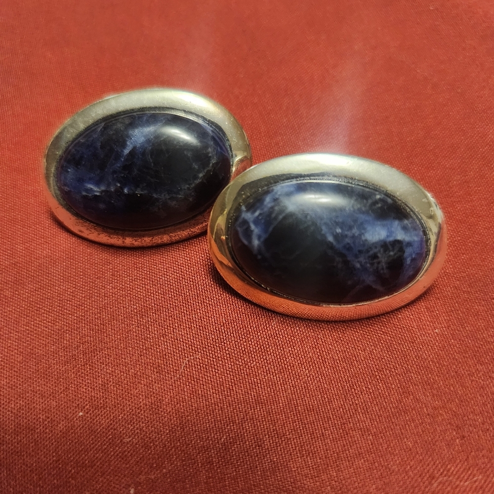 Vintage Clip on Earrings Blue & Silver / Retro Clip ons